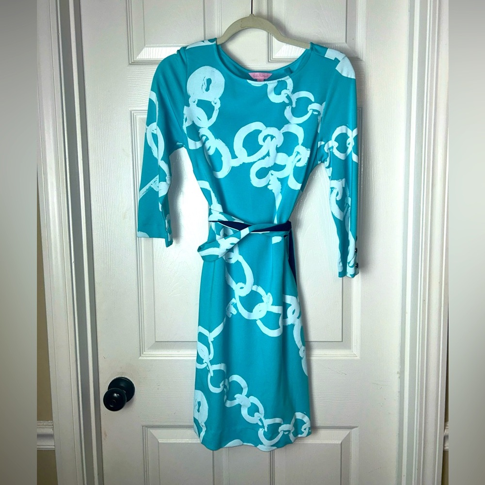 Lilly Pulitzer Dress M Jonah Shorely Blue Ball And Chain Posh Ponte Travel beach